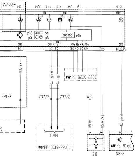 Combiné d’instruments (KI) / afficheurs /dispositifs d’avertissement (PE54.30-P-2000-GC)(8)